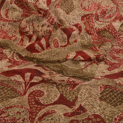 Sanskriti Vintage Sari 100% Pure Georgette Silk Saree Red Printed 5yd Soft Craft Fabric Home Decor, Women Floral Outfit, Silk Scrap