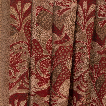 Sanskriti Vintage Sari 100% Pure Georgette Silk Saree Red Printed 5yd Soft Craft Fabric Home Decor, Women Floral Outfit, Silk Scrap