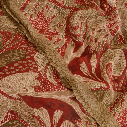 Sanskriti Vintage Sari 100% Pure Georgette Silk Saree Red Printed 5yd Soft Craft Fabric Home Decor, Women Floral Outfit, Silk Scrap
