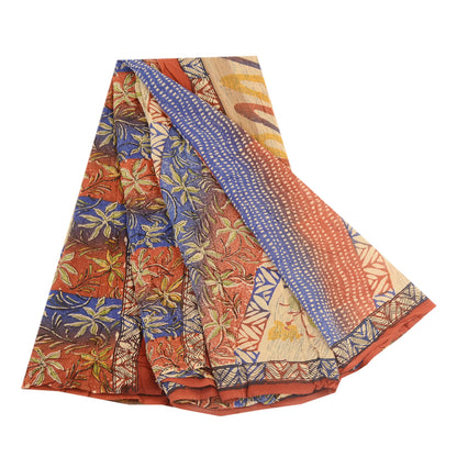 Sanskriti Vintage Saree Red Pure Georgette Silk Printed Sari 5yd Craft Sustainable Fabric