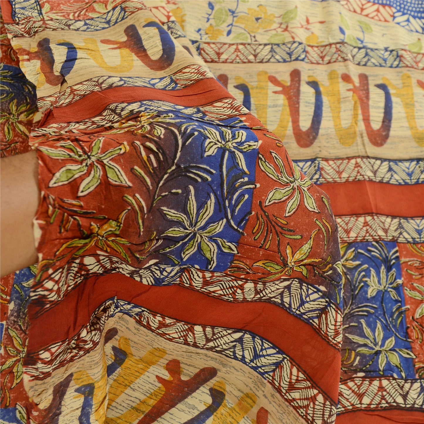 Sanskriti Vintage Saree Red Pure Georgette Silk Printed Sari 5yd Craft Sustainable Fabric