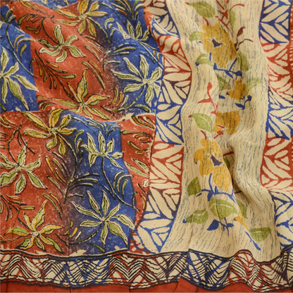 Sanskriti Vintage Saree Red Pure Georgette Silk Printed Sari 5yd Craft Sustainable Fabric