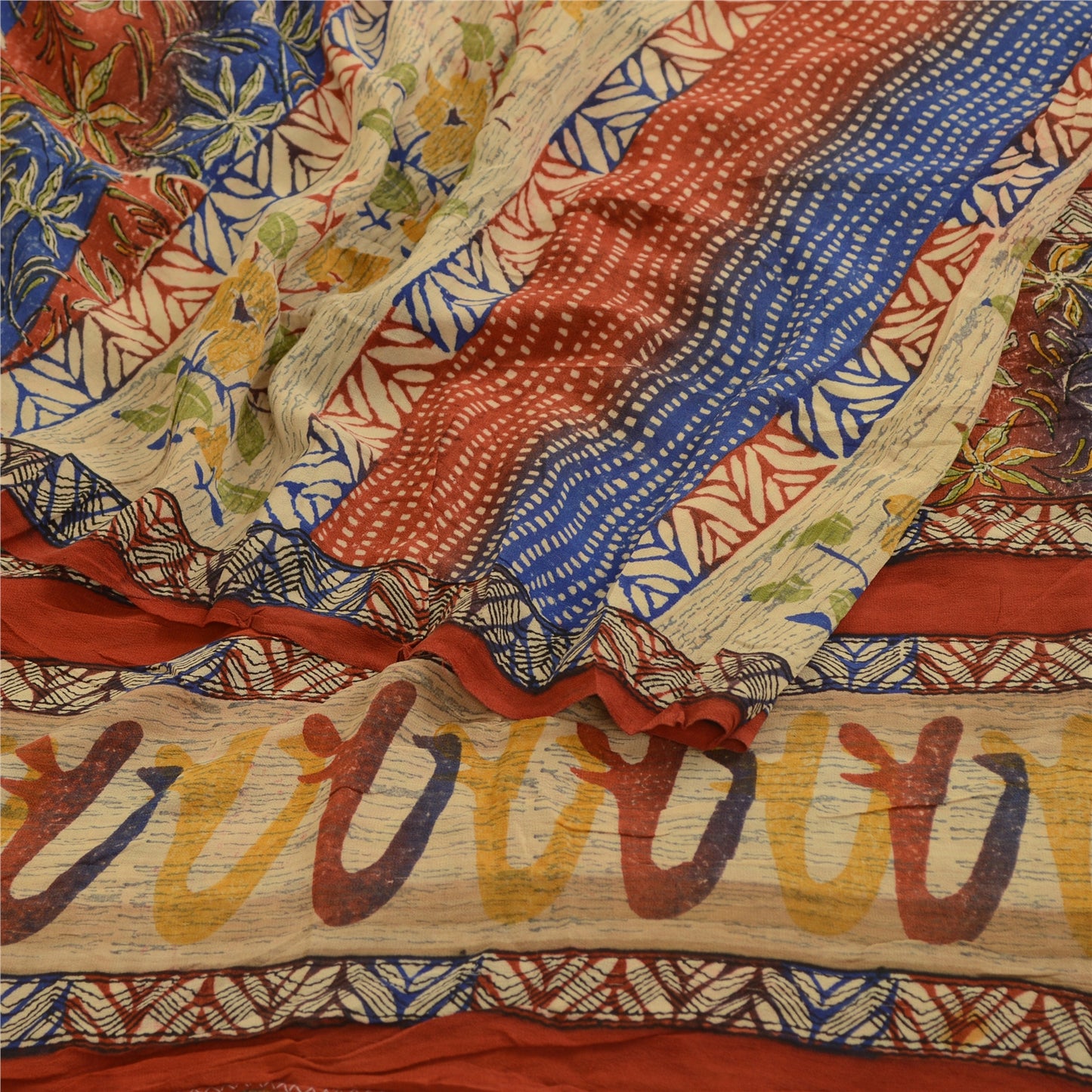 Sanskriti Vintage Saree Red Pure Georgette Silk Printed Sari 5yd Craft Sustainable Fabric
