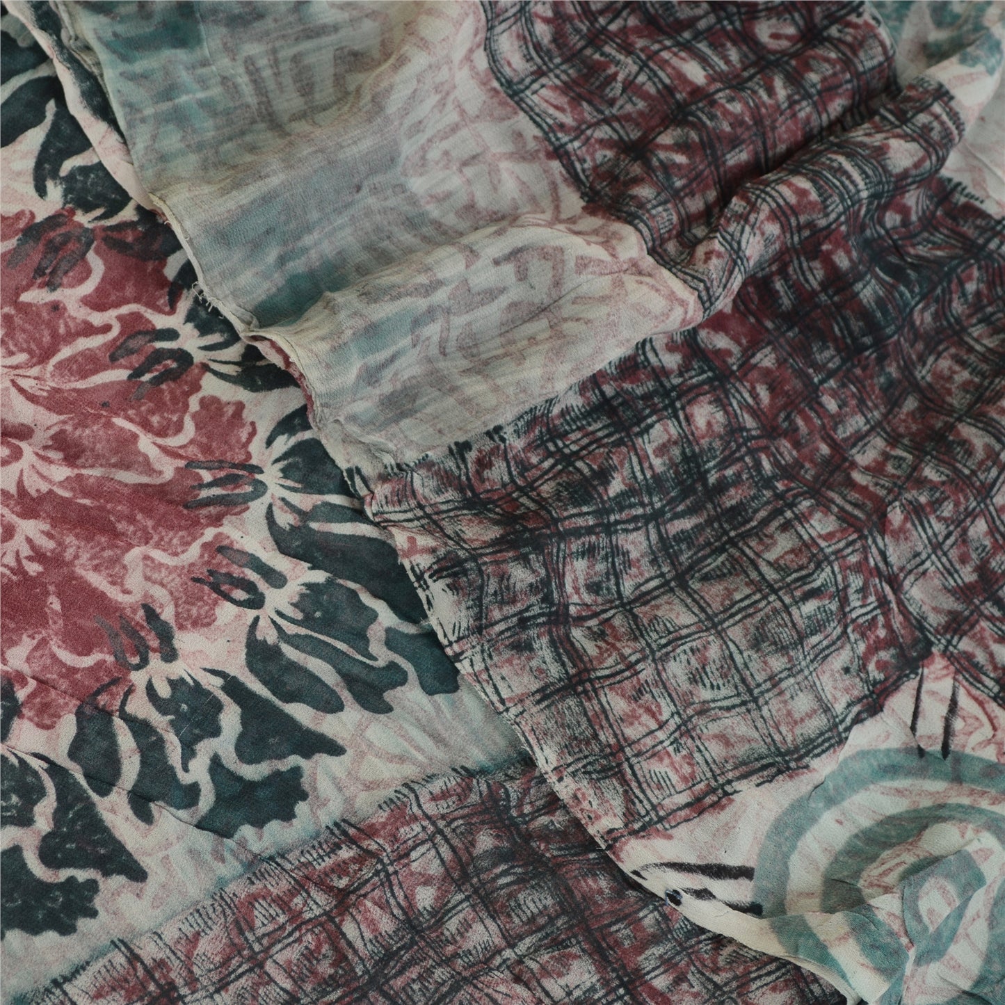 Sanskriti Vintage Saree Multi Blend Georgette Printed Sari Floral Craft Sustainable Fabric