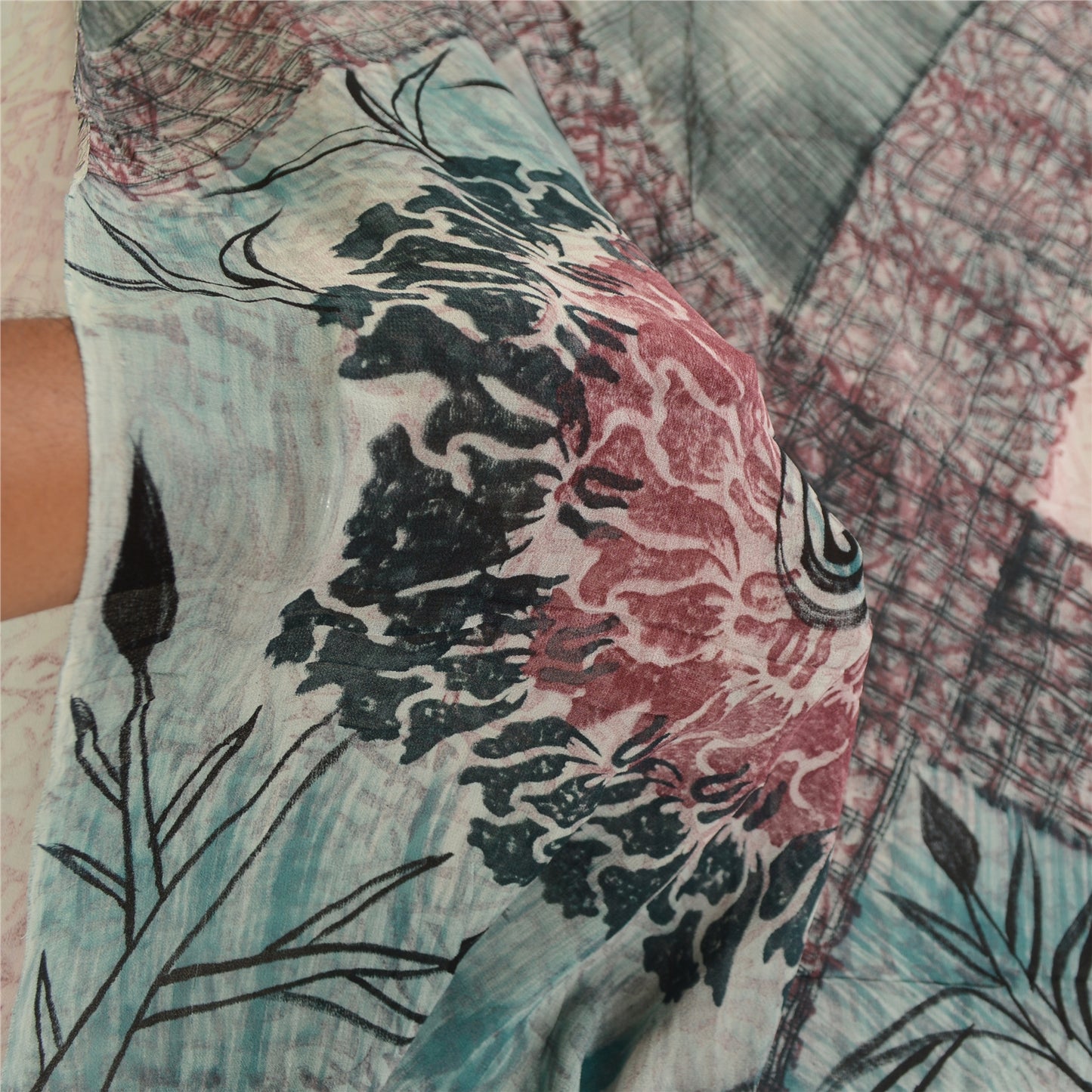 Sanskriti Vintage Saree Multi Blend Georgette Printed Sari Floral Craft Sustainable Fabric