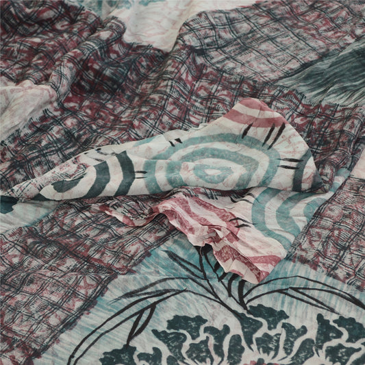 Sanskriti Vintage Sari Multi Blend Georgette Trykt Sari Blomsterhåndværk Bæredygtigt Stoff