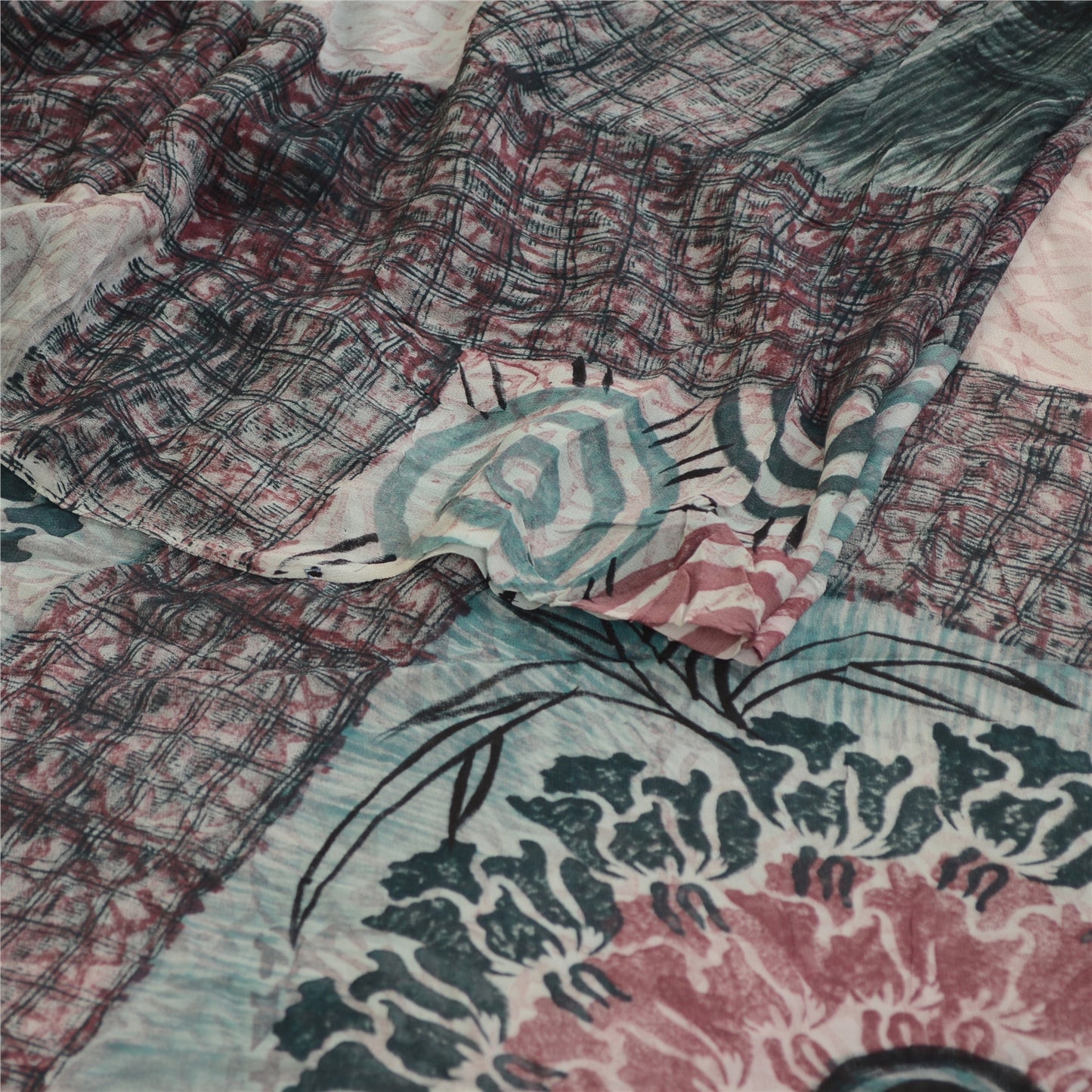 Sanskriti Vintage Saree Multi Blend Georgette Printed Sari Floral Craft Sustainable Fabric