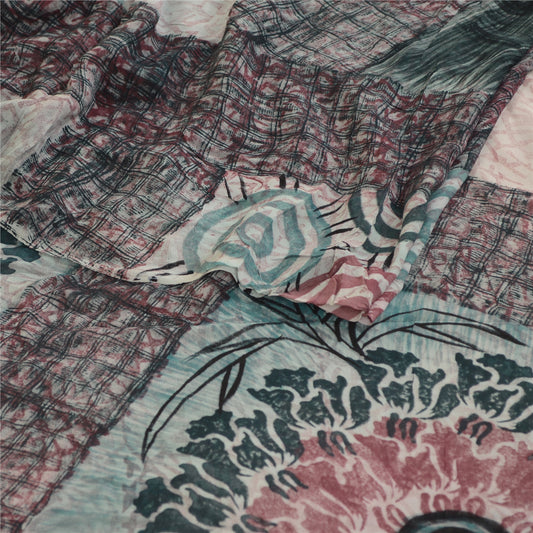 Sanskriti Vintage Sari Multi Blend Georgette Trykt Sari Blomsterhåndværk Bæredygtigt Stoff