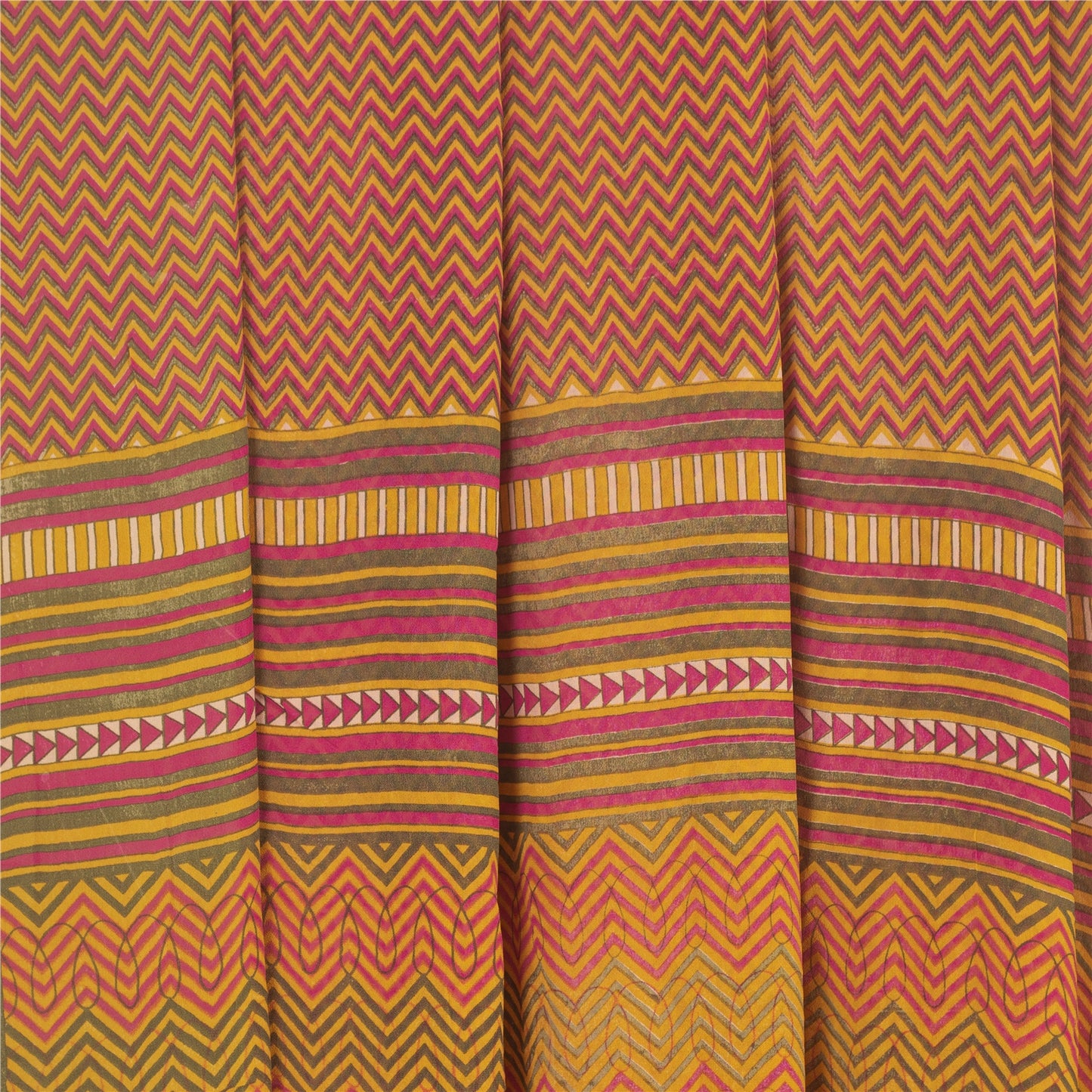 Sanskriti Vintage Saree Multi Pure Georgette Silk Printed Sari 5yd Craft Sustainable Fabric