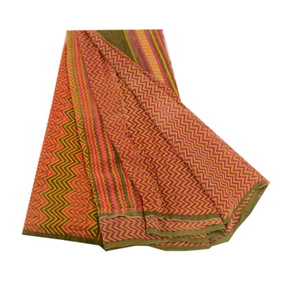 Sanskriti Vintage Saree Multi Pure Georgette Silk Printed Sari 5yd Craft Sustainable Fabric