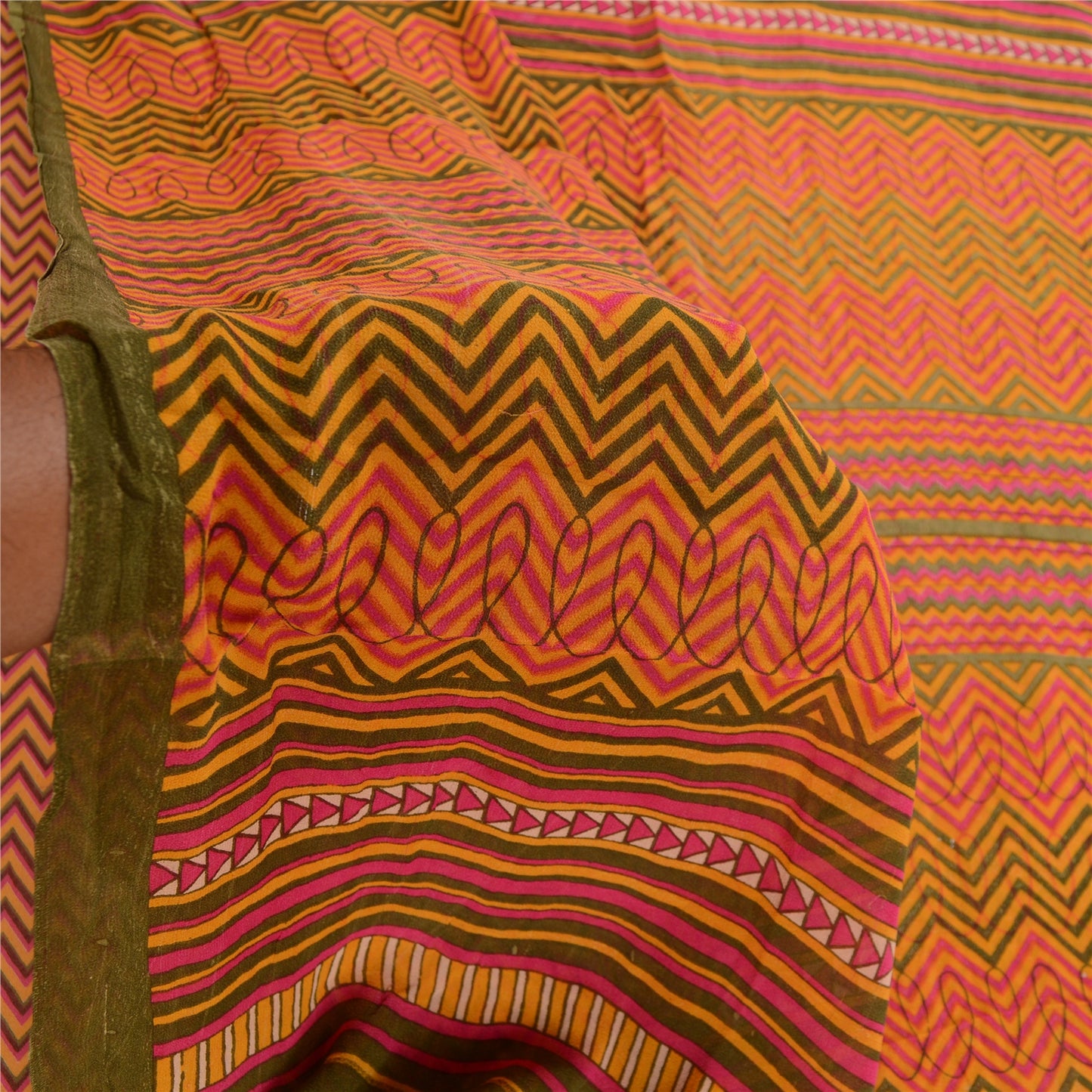 Sanskriti Vintage Saree Multi Pure Georgette Silk Printed Sari 5yd Craft Sustainable Fabric