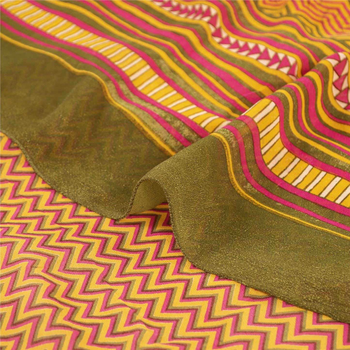 Sanskriti Vintage Saree Multi Pure Georgette Silk Printed Sari 5yd Craft Sustainable Fabric