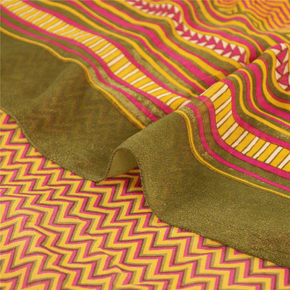 Sanskriti Vintage Saree Multi Pure Georgette Silk Printed Sari 5yd Craft Sustainable Fabric