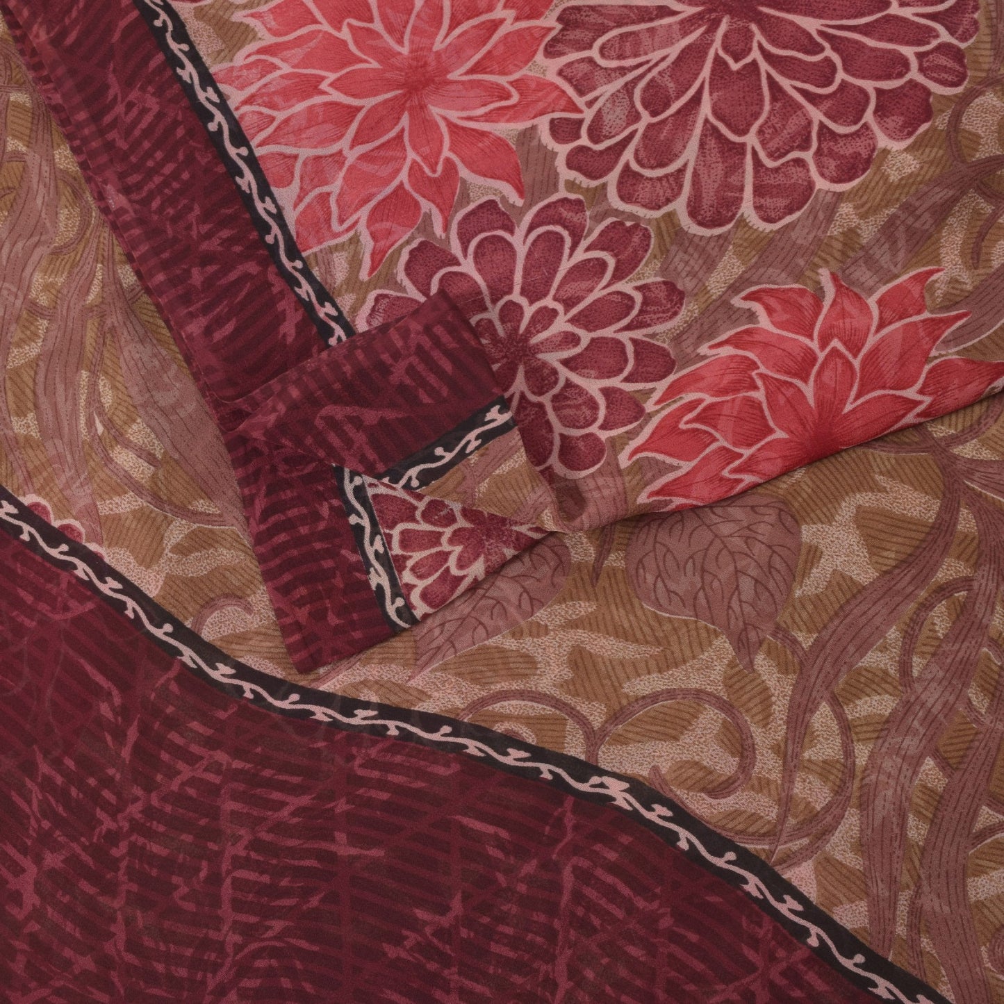 Sanskriti Vintage Saree Green Pure Georgette Silk Printed Sari Craft Soft Sustainable Fabric