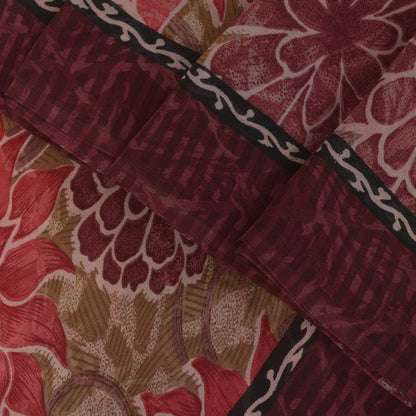 Sanskriti Vintage Saree Green Pure Georgette Silk Printed Sari Craft Soft Sustainable Fabric