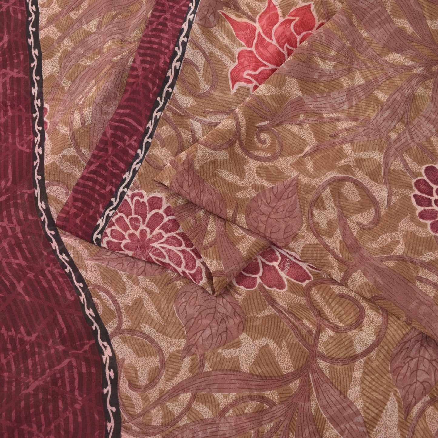 Sanskriti Vintage Saree Green Pure Georgette Silk Printed Sari Craft Soft Sustainable Fabric