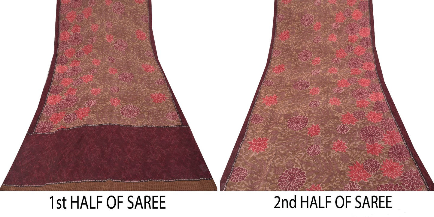 Sanskriti Vintage Saree Green Pure Georgette Silk Printed Sari Craft Soft Sustainable Fabric