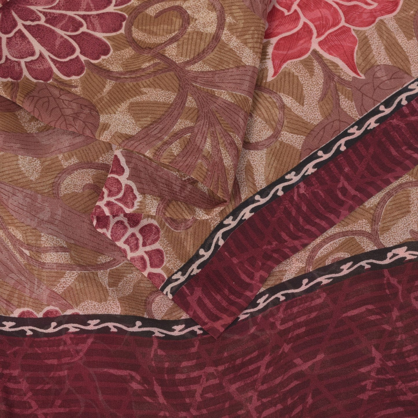 Sanskriti Vintage Saree Green Pure Georgette Silk Printed Sari Craft Soft Sustainable Fabric