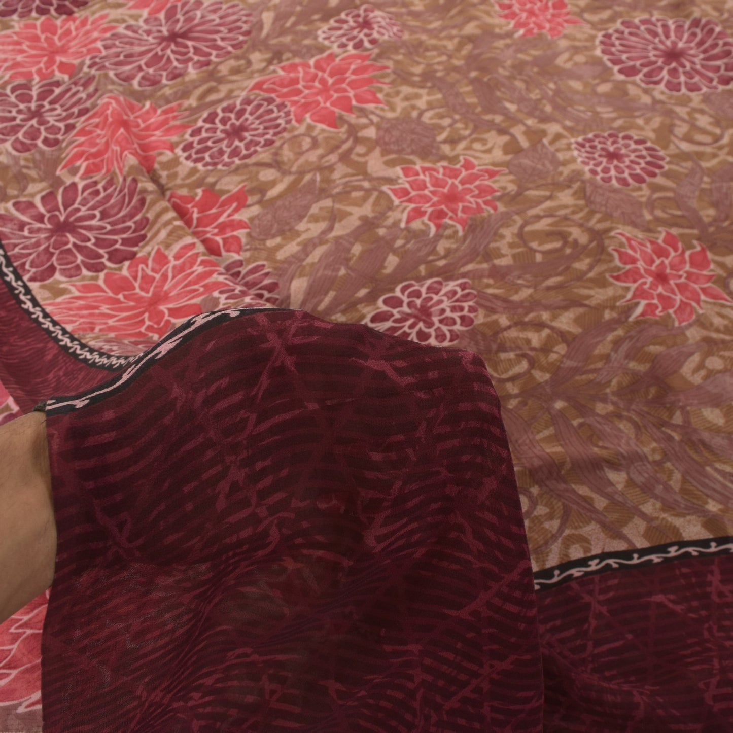 Sanskriti Vintage Saree Green Pure Georgette Silk Printed Sari Craft Soft Sustainable Fabric