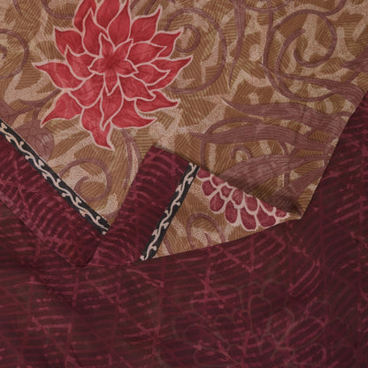Sanskriti Vintage Saree Green Pure Georgette Silk Printed Sari Craft Soft Sustainable Fabric