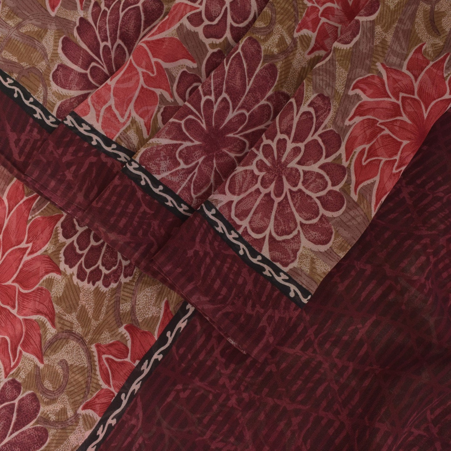 Sanskriti Vintage Saree Green Pure Georgette Silk Printed Sari Craft Soft Sustainable Fabric