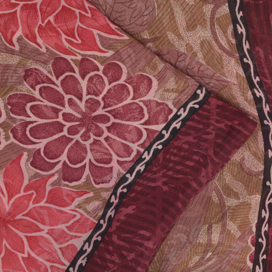 Sanskriti Vintage Sari Grøn Ren Georgette Silke Trykt Sari Håndværk Blødt Bæredygtigt Stof