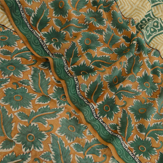 Sanskriti Vintage Sari Grøn Ren Georgette Silke Trykt Sari Håndværk Blødt Bæredygtigt Stof