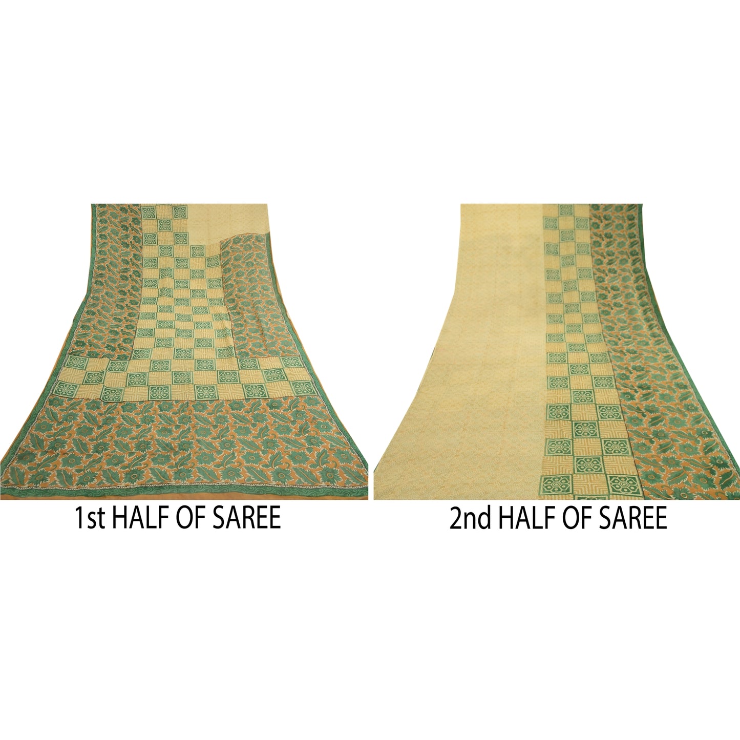 Sanskriti Vintage Saree Green Pure Georgette Silk Printed Sari Craft Soft Sustainable Fabric