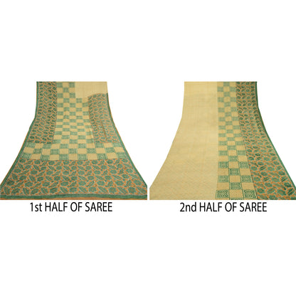 Sanskriti Vintage Saree Green Pure Georgette Silk Printed Sari Craft Soft Sustainable Fabric