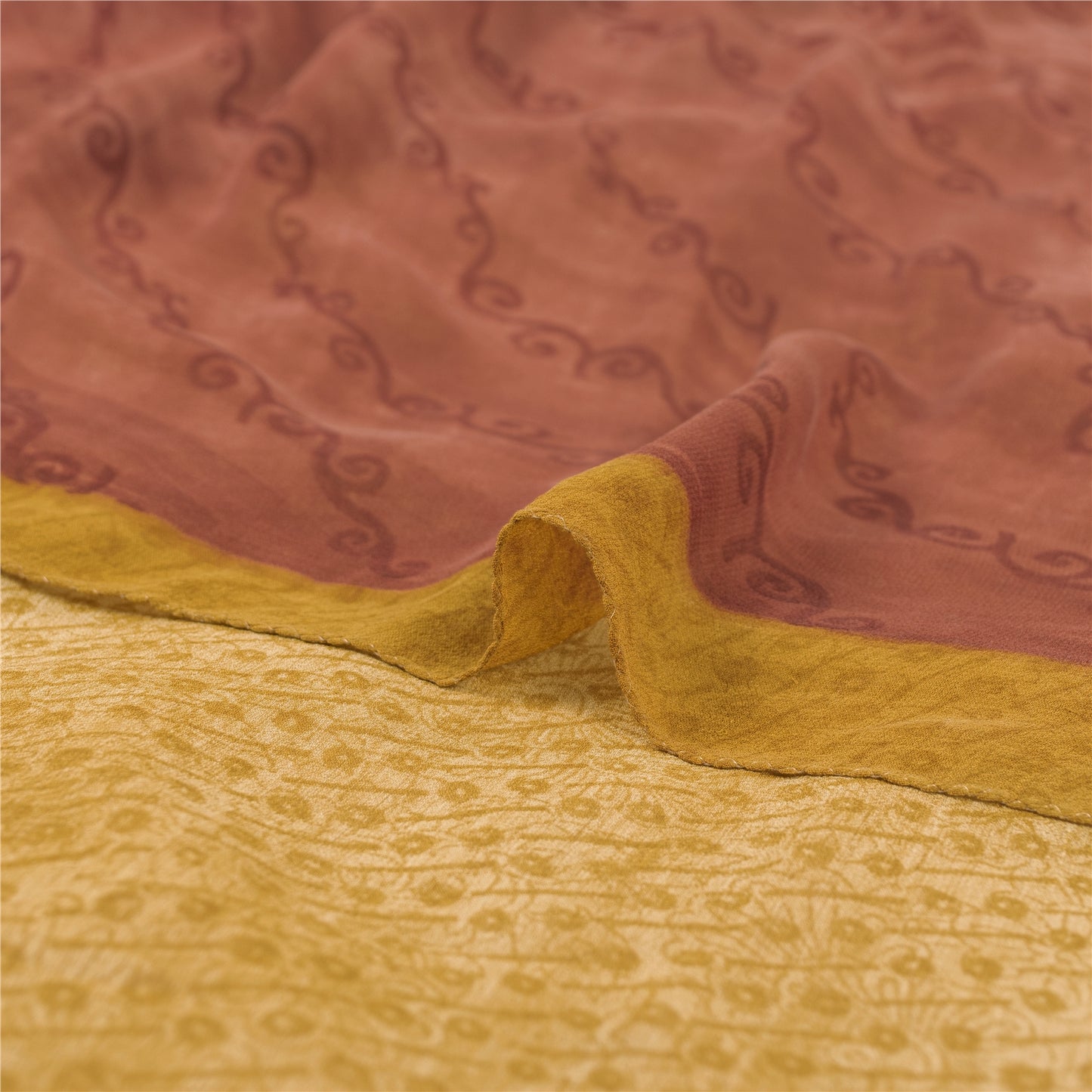 Sanskriti Vintage Saree Saffron Printed Pure Georgette Silk Sari Craft Sustainable Fabric
