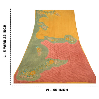 Sanskriti Vintage Saree Saffron Printed Pure Georgette Silk Sari Craft Sustainable Fabric