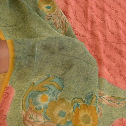 Sanskriti Vintage Saree Saffron Printed Pure Georgette Silk Sari Craft Sustainable Fabric