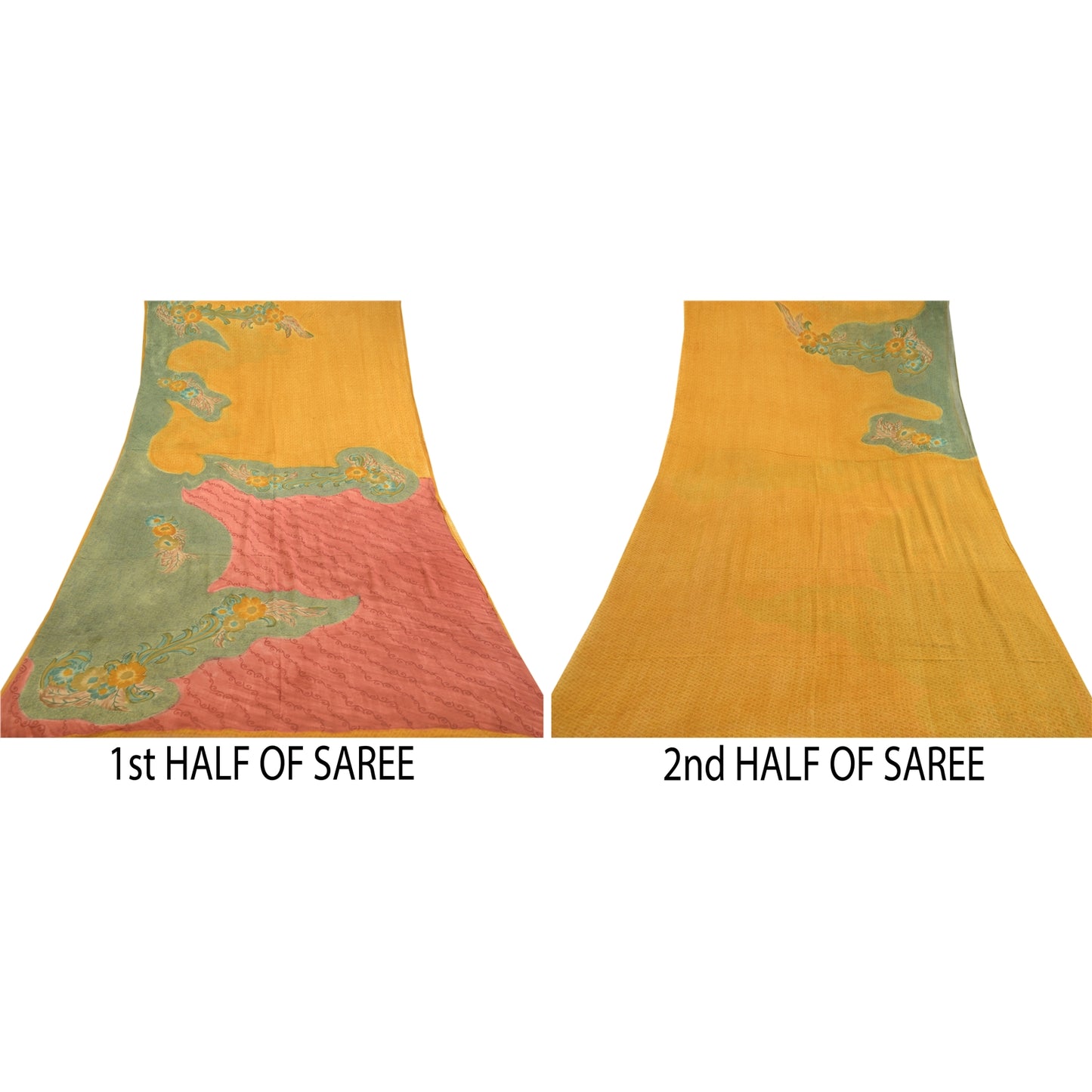 Sanskriti Vintage Saree Saffron Printed Pure Georgette Silk Sari Craft Sustainable Fabric