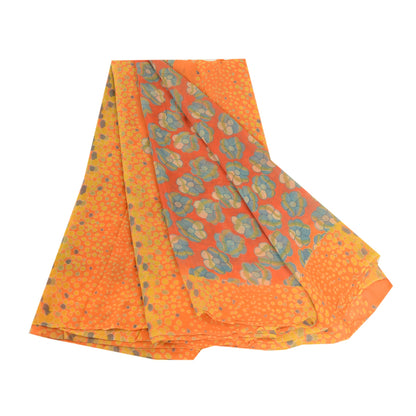 Sanskriti Vintage Saree From India Red Blend Georgette Printed Sari Craft Sustainable Fabric
