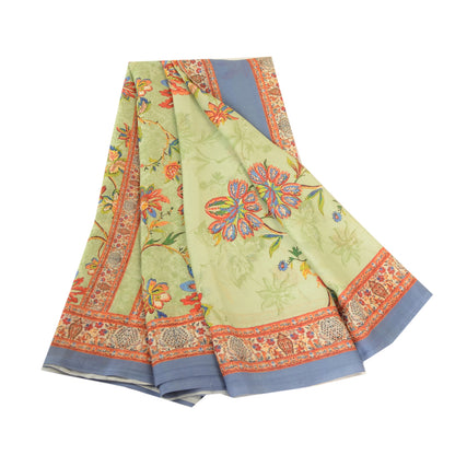 Sanskriti Vintage Saree Green Digital Printed Georgette Sari Floral Craft Sustainable Fabric