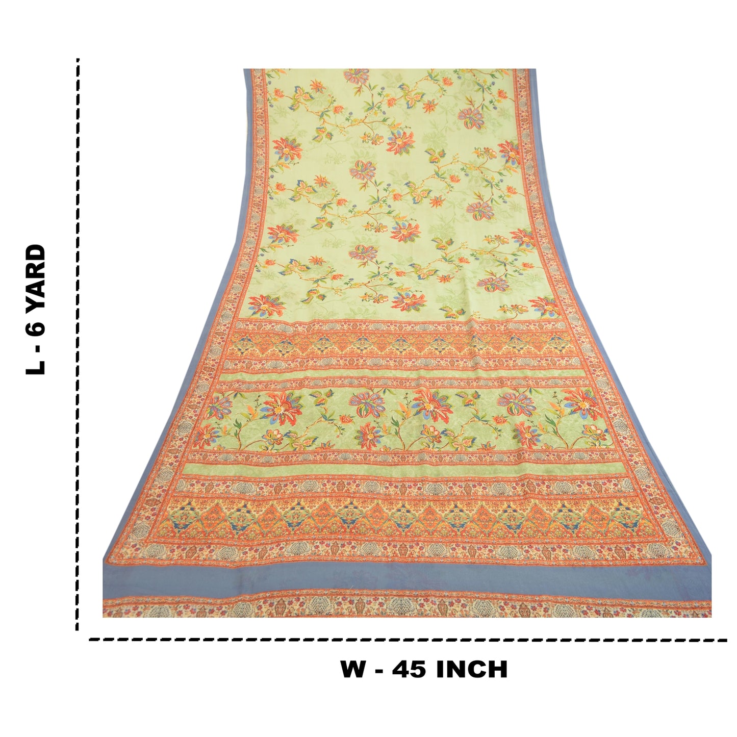 Sanskriti Vintage Saree Green Digital Printed Georgette Sari Floral Craft Sustainable Fabric