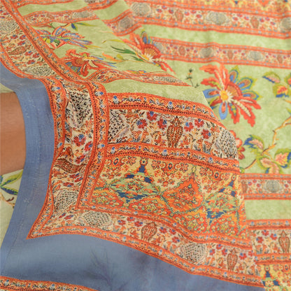 Sanskriti Vintage Saree Green Digital Printed Georgette Sari Floral Craft Sustainable Fabric