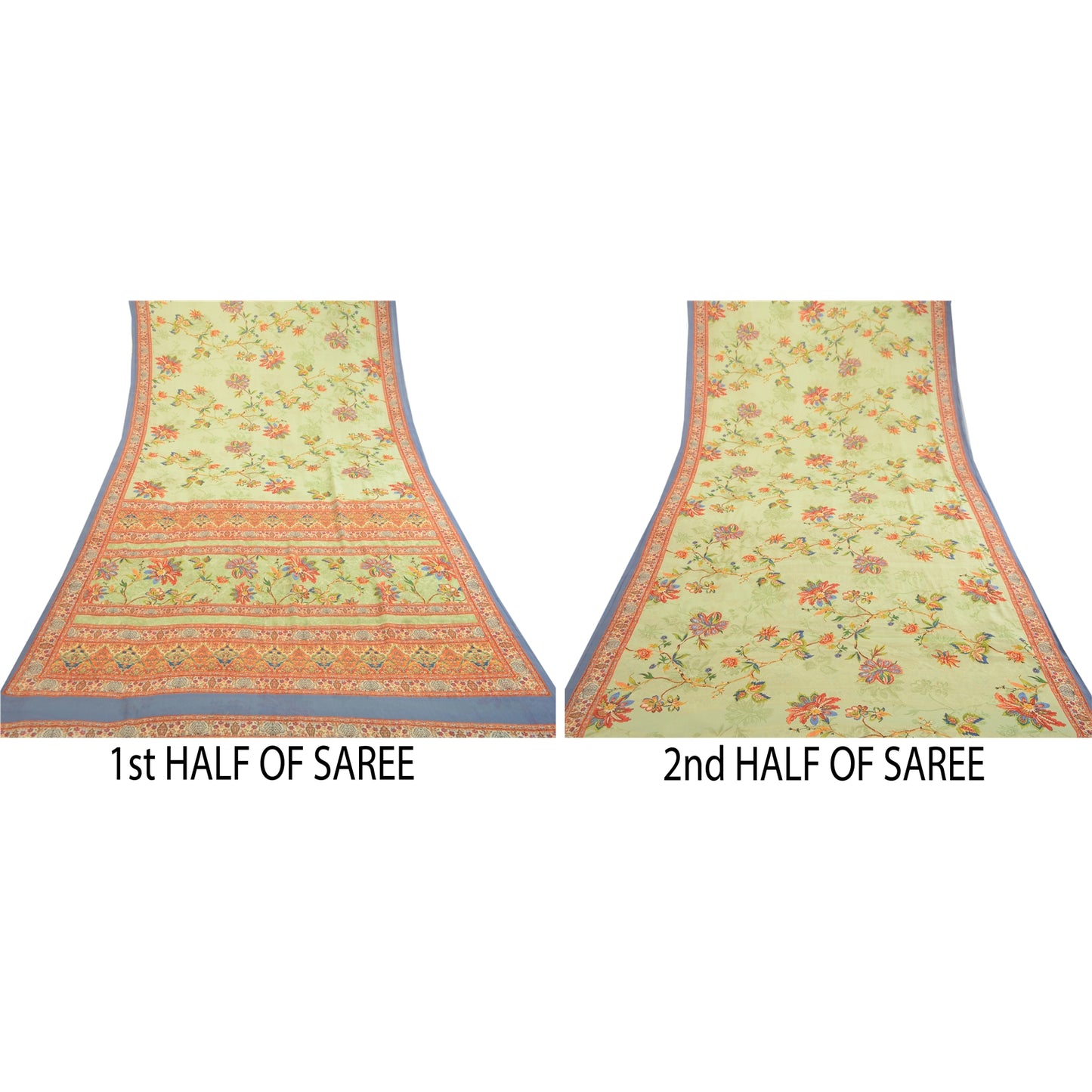 Sanskriti Vintage Saree Green Digital Printed Georgette Sari Floral Craft Sustainable Fabric