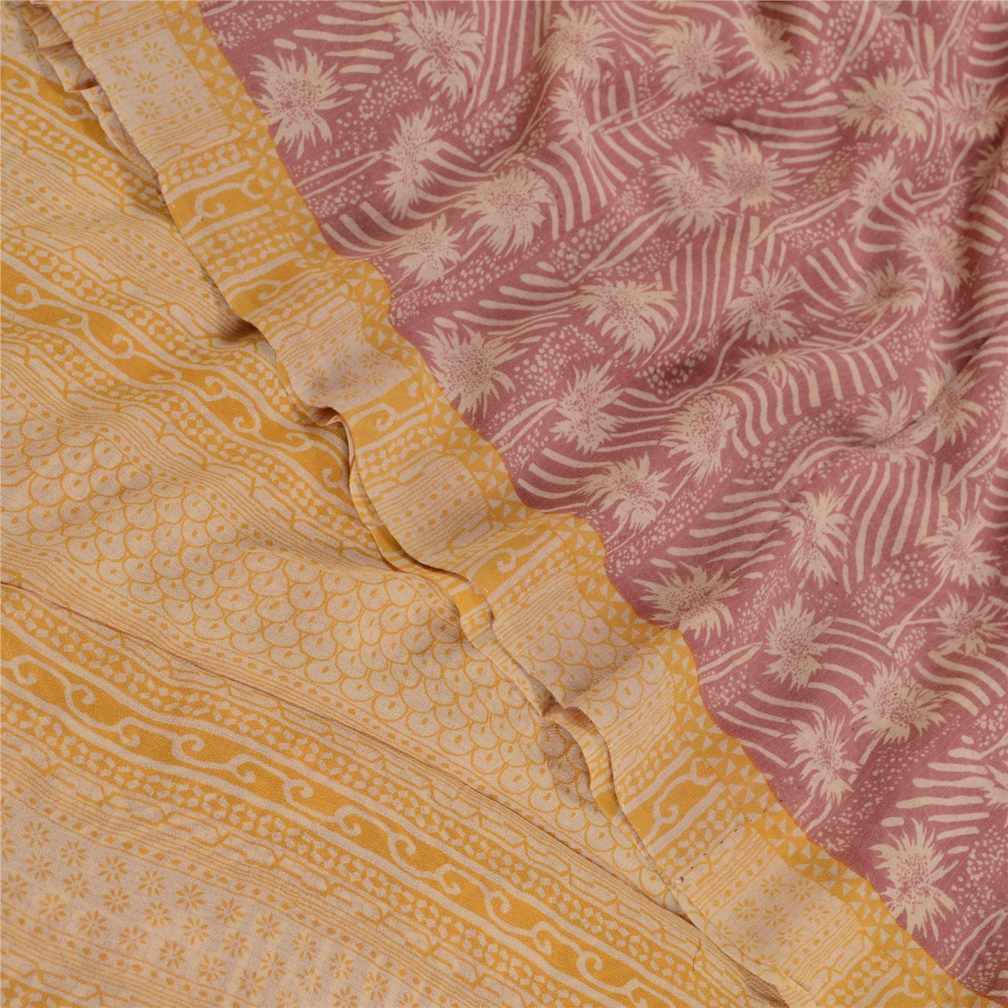 Sanskriti Vintage Sari i støvet lyserød ren Georgette silketrykt sari håndværk i bæredygtigt stof