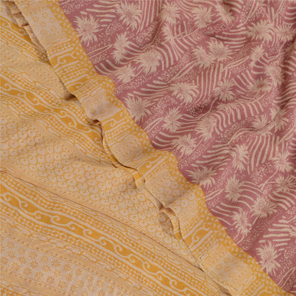 Sanskriti Vintage Sari i støvet lyserød ren Georgette silketrykt sari håndværk i bæredygtigt stof