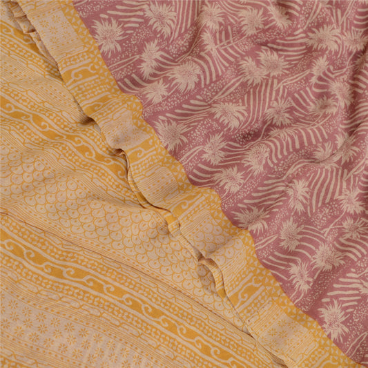 Sanskriti Vintage Sari i støvet lyserød ren Georgette silketrykt sari håndværk i bæredygtigt stof