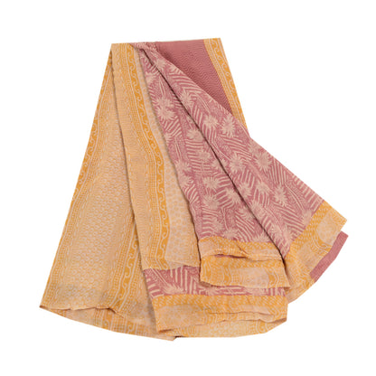 Sanskriti Vintage Sari i støvet lyserød ren Georgette silketrykt sari håndværk i bæredygtigt stof