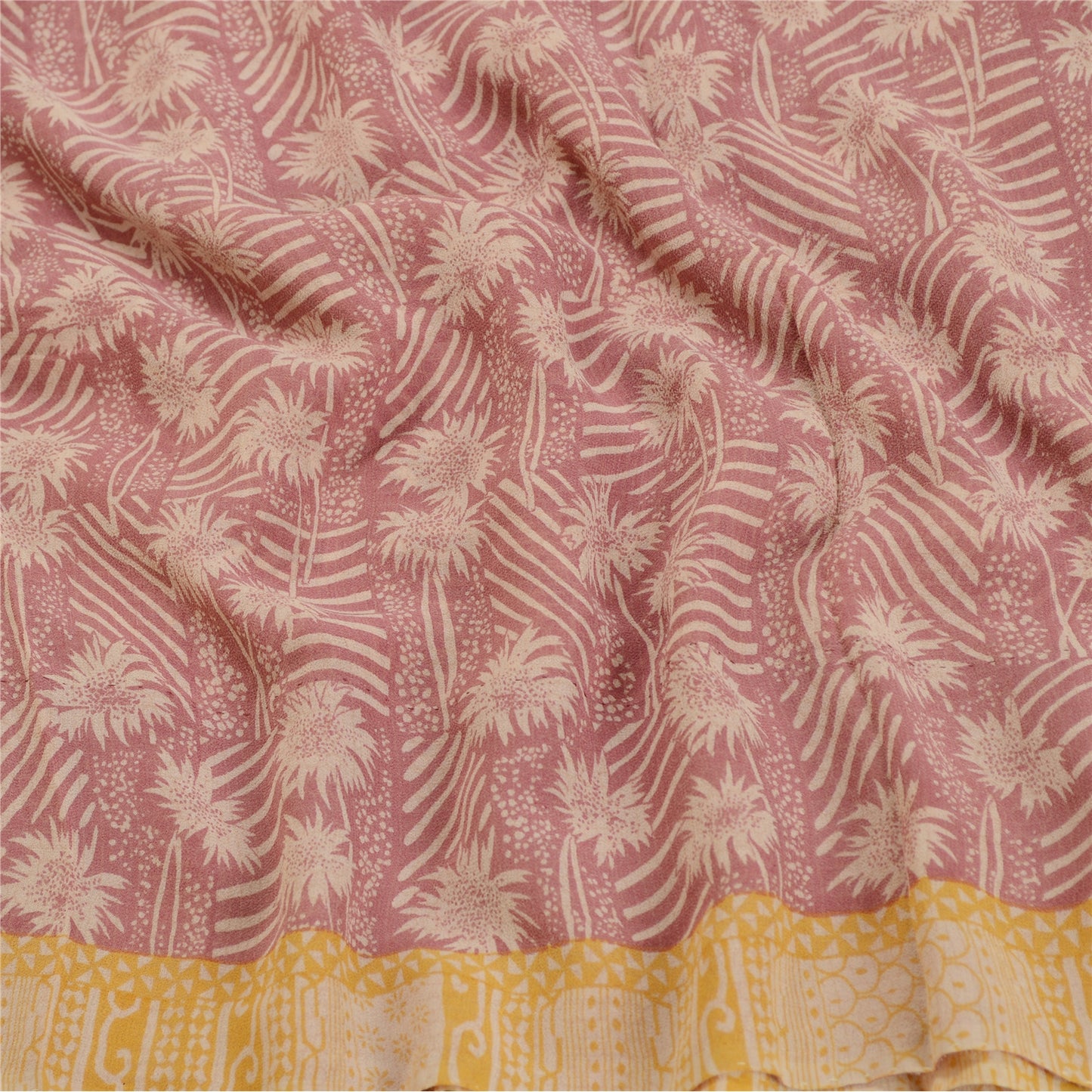 Sanskriti Vintage Sari i støvet lyserød ren Georgette silketrykt sari håndværk i bæredygtigt stof