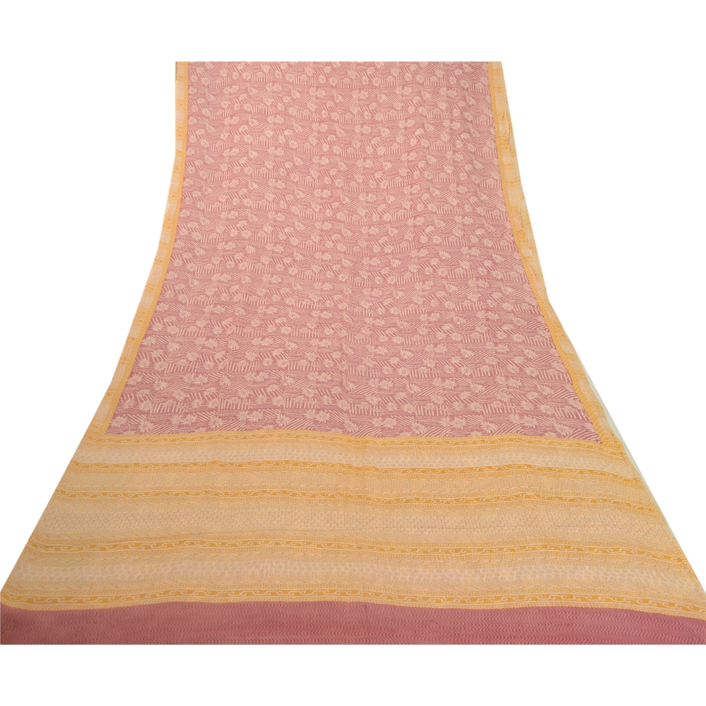 Sanskriti Vintage Sari i støvet lyserød ren Georgette silketrykt sari håndværk i bæredygtigt stof