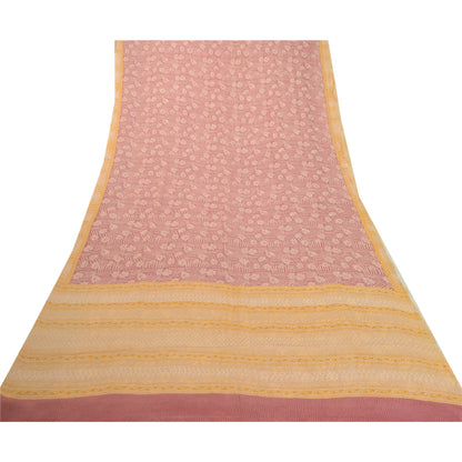 Sanskriti Vintage Sari i støvet lyserød ren Georgette silketrykt sari håndværk i bæredygtigt stof