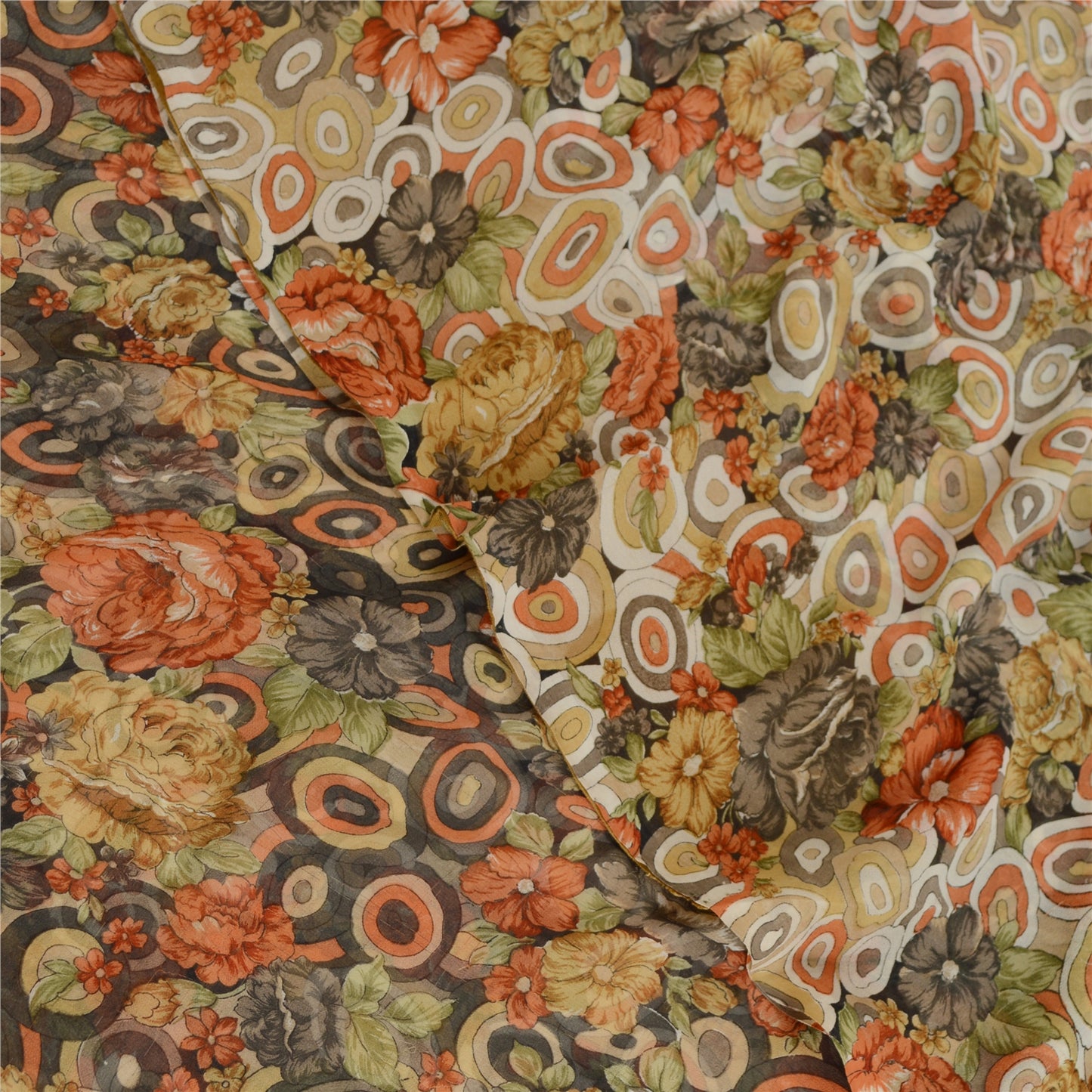 Sanskriti Vintage Saree From India Multi Georgette Printed Sari 5yd Craft Sustainable Fabric