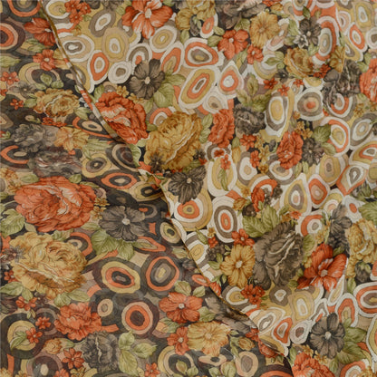 Sanskriti Vintage Saree From India Multi Georgette Printed Sari 5yd Craft Sustainable Fabric