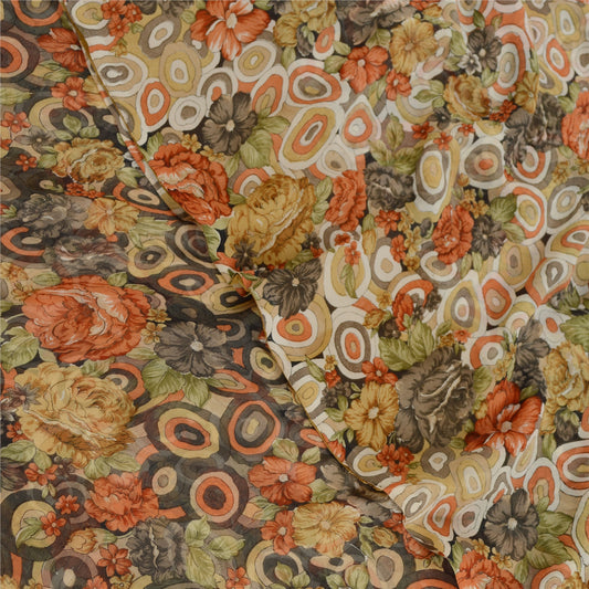 Sanskriti Vintage Saree From India Multi Georgette Printed Sari 5yd Craft Sustainable Fabric