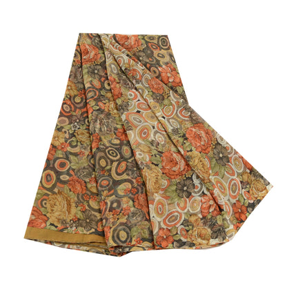 Sanskriti Vintage Saree From India Multi Georgette Printed Sari 5yd Craft Sustainable Fabric