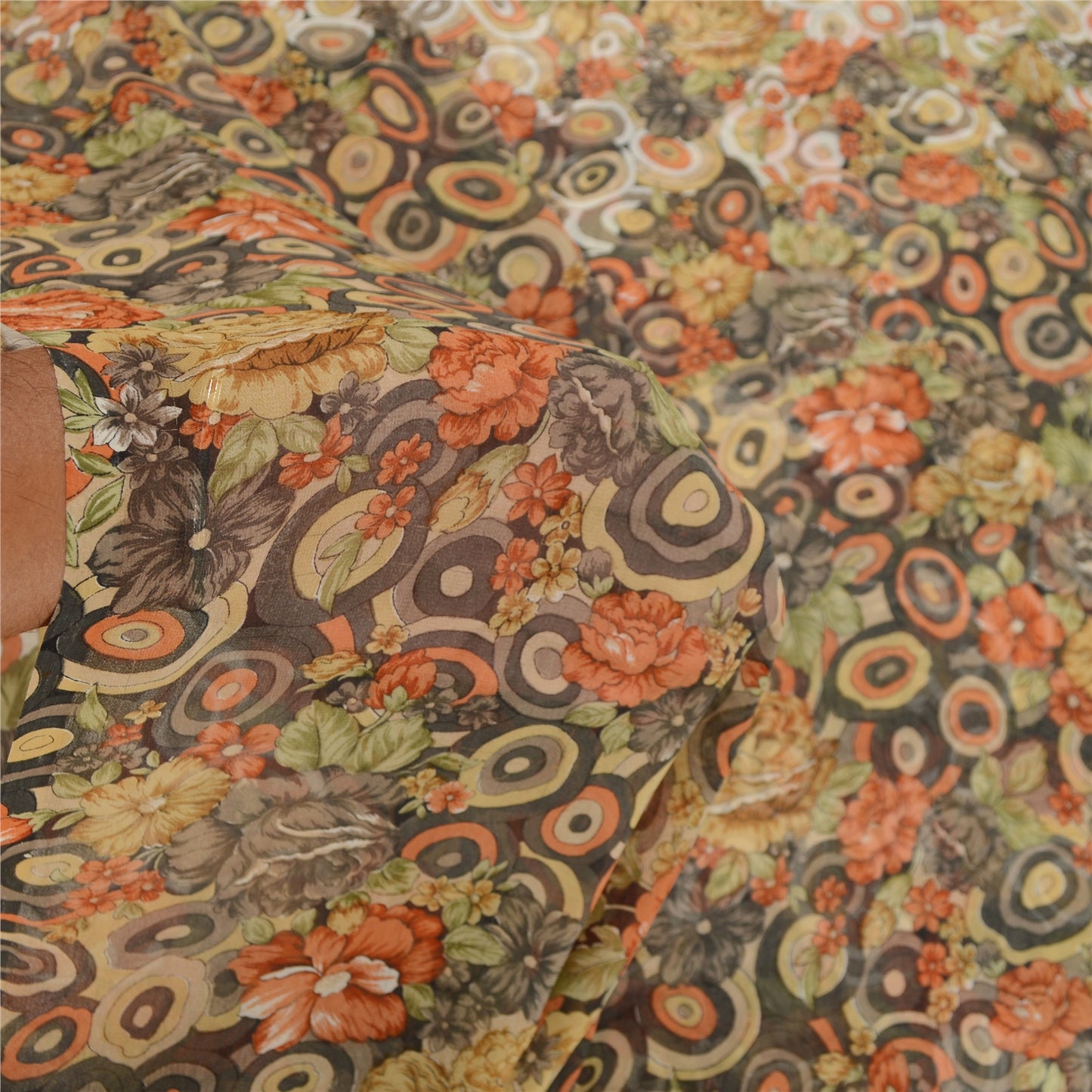 Sanskriti Vintage Saree From India Multi Georgette Printed Sari 5yd Craft Sustainable Fabric